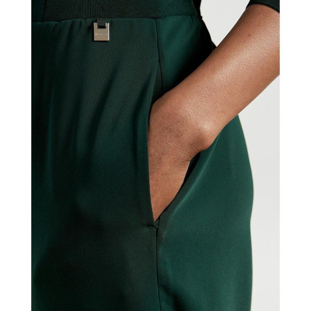 Ted Baker Aliadd Rib Detail Jogger Trouser Pants Green US 8-10 Career NWT - Picture 4 of 13